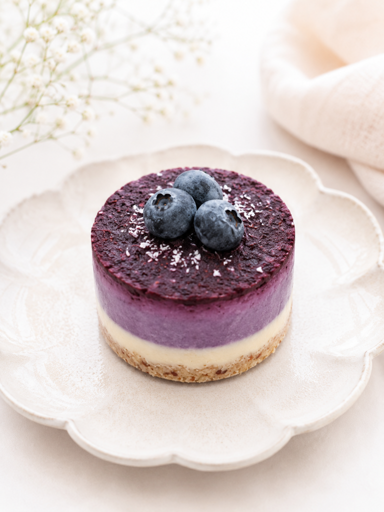 Slice of raw vegan blueberry cake